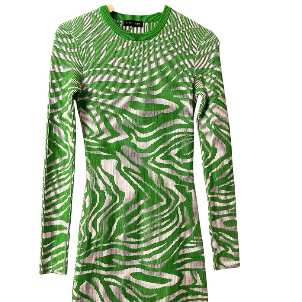 Stine Goya Chiara Knit Midi Dress Pastel Green Abstract Print Ribbed‎ Size XXS